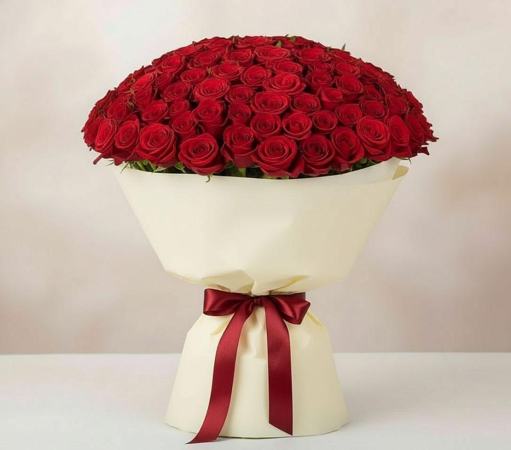 Букет 101 Красная роза Милано в Прогресс
