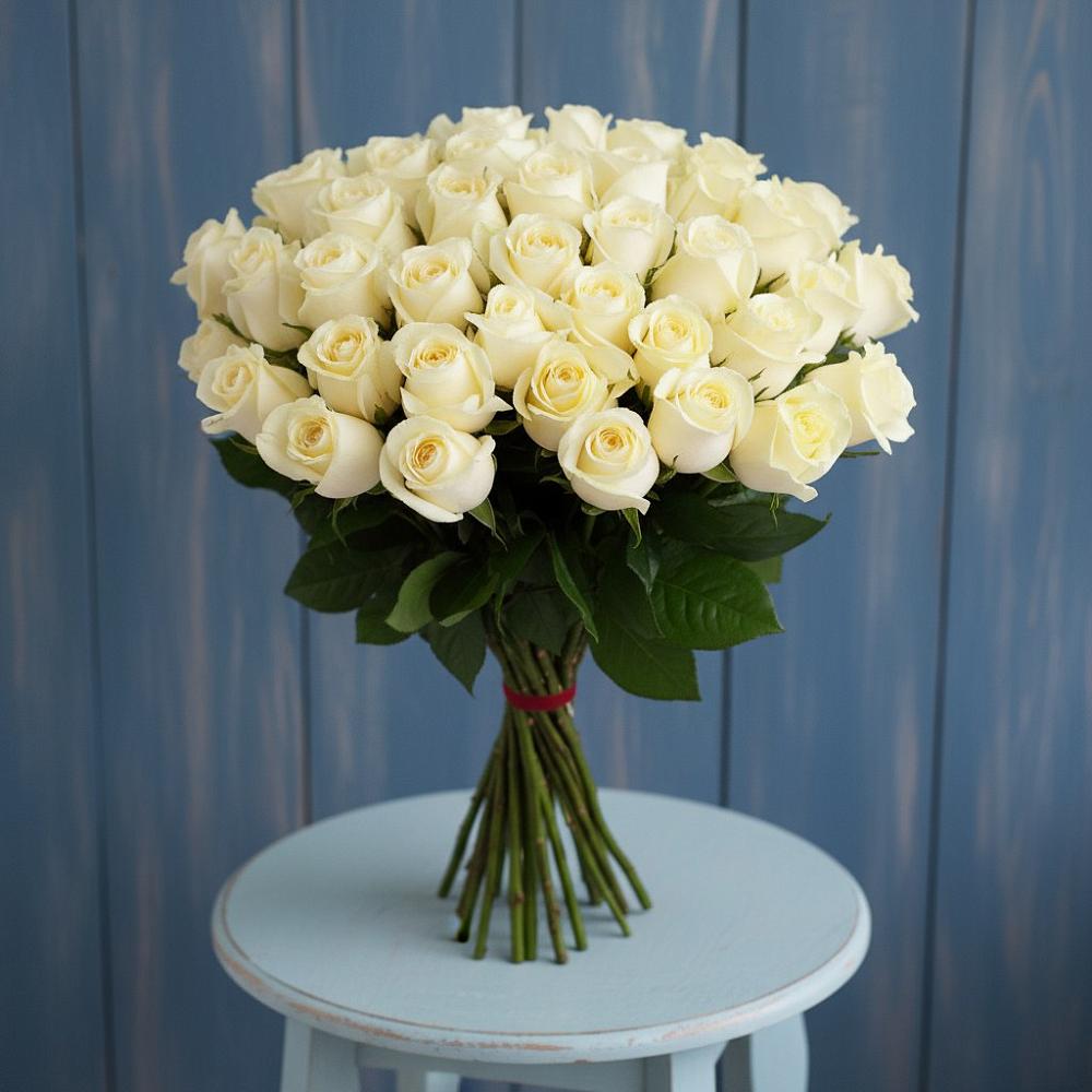 Букет 51 Белая роза Эдлесс Лав в Прогресс