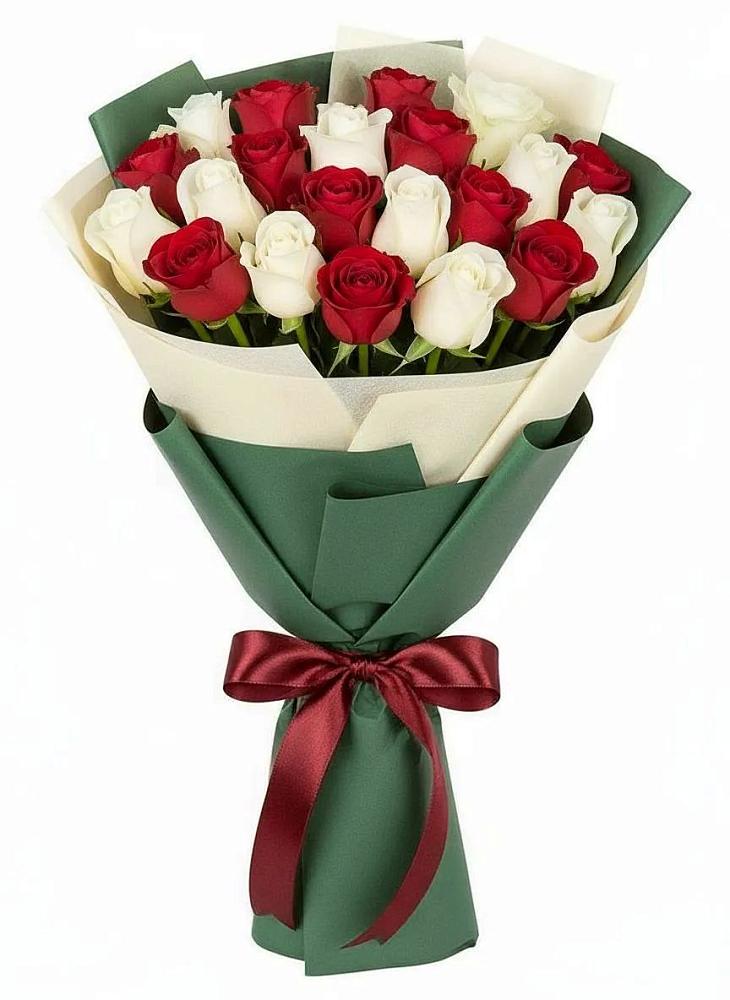 Букет Микс из красных и белых роз в Прогресс