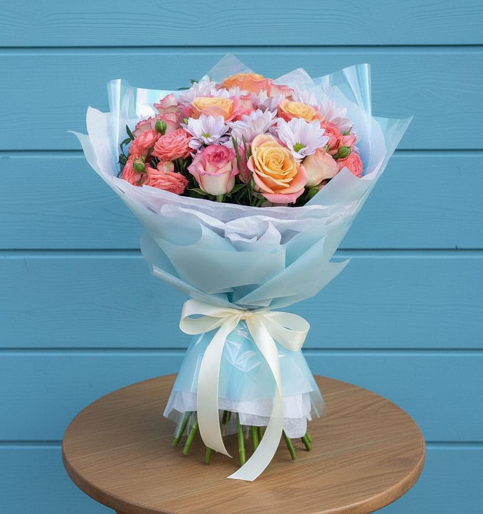 Букет цветов из: Хризантемы и Розы в Прогресс