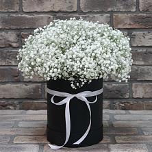 Цветочная композиция из Гипсофила в шляпной коробке в Прогресс