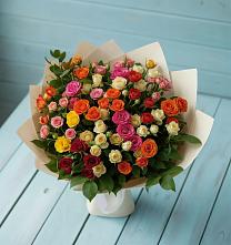 Букет Микс из разноцветных кустовых роз в Прогресс